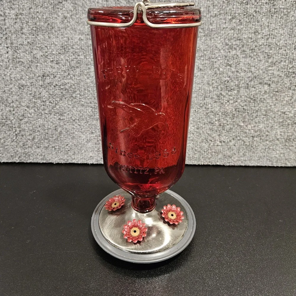 Vintage Perky Pet Hummingbird Feeder 11 Inch Red Glass Lititz Pennsylvania